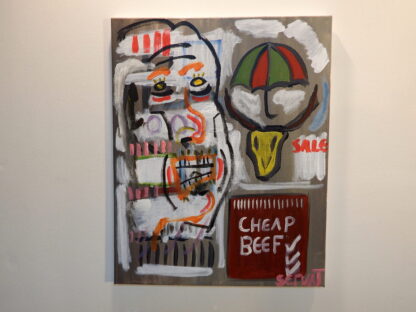 This is a photograph of the painting "Cheap Beef" by Robert Servat.