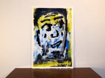 This is a photograph of the painting " Curious Blue" by Robert Servat.